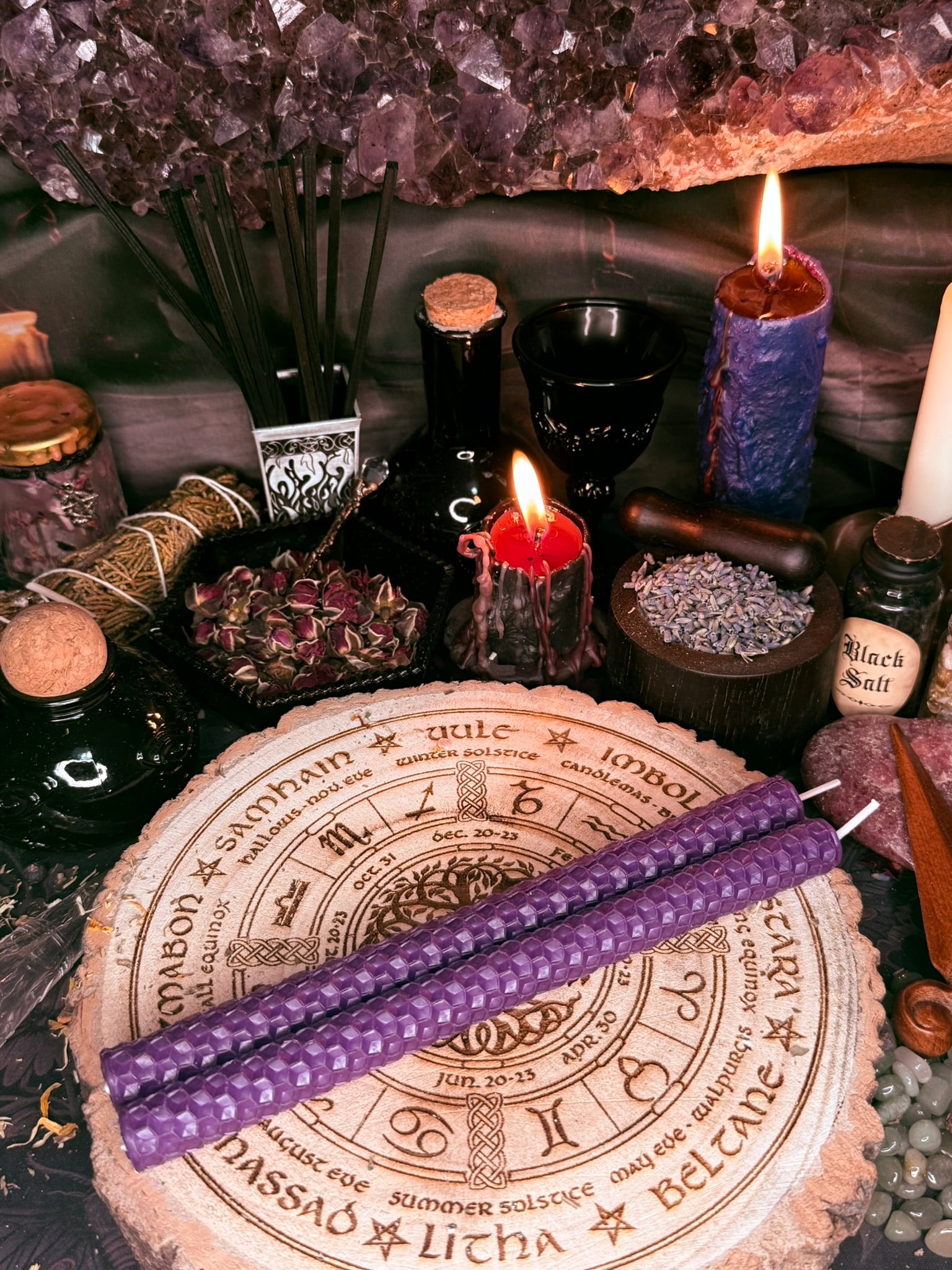 2 x Beeswax Candle - Purple