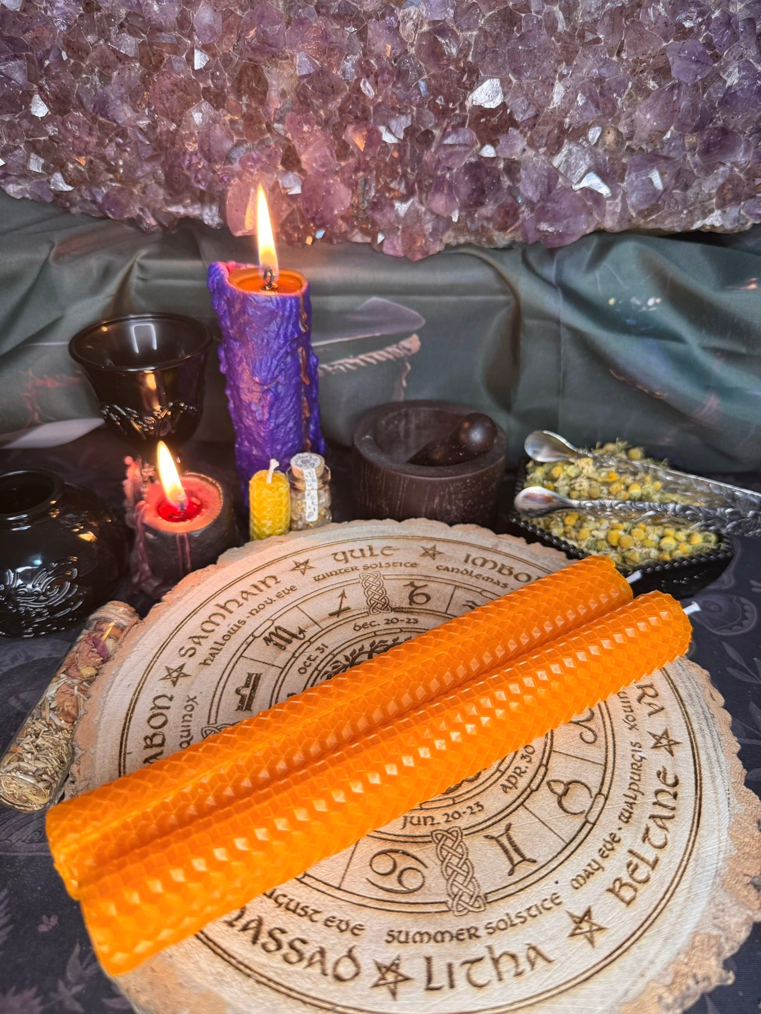 2 x Large Beeswax Candles - Orange