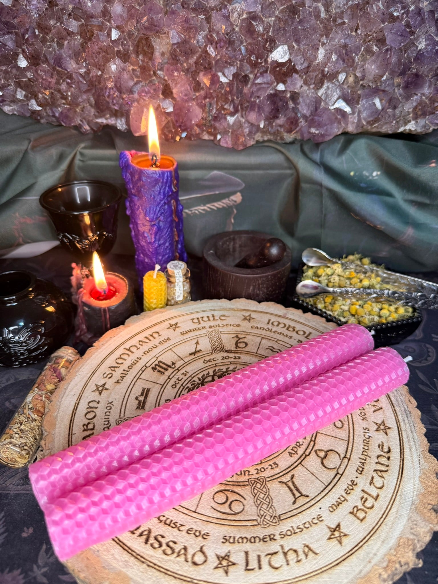 2 x Large Beeswax Candle - Pink