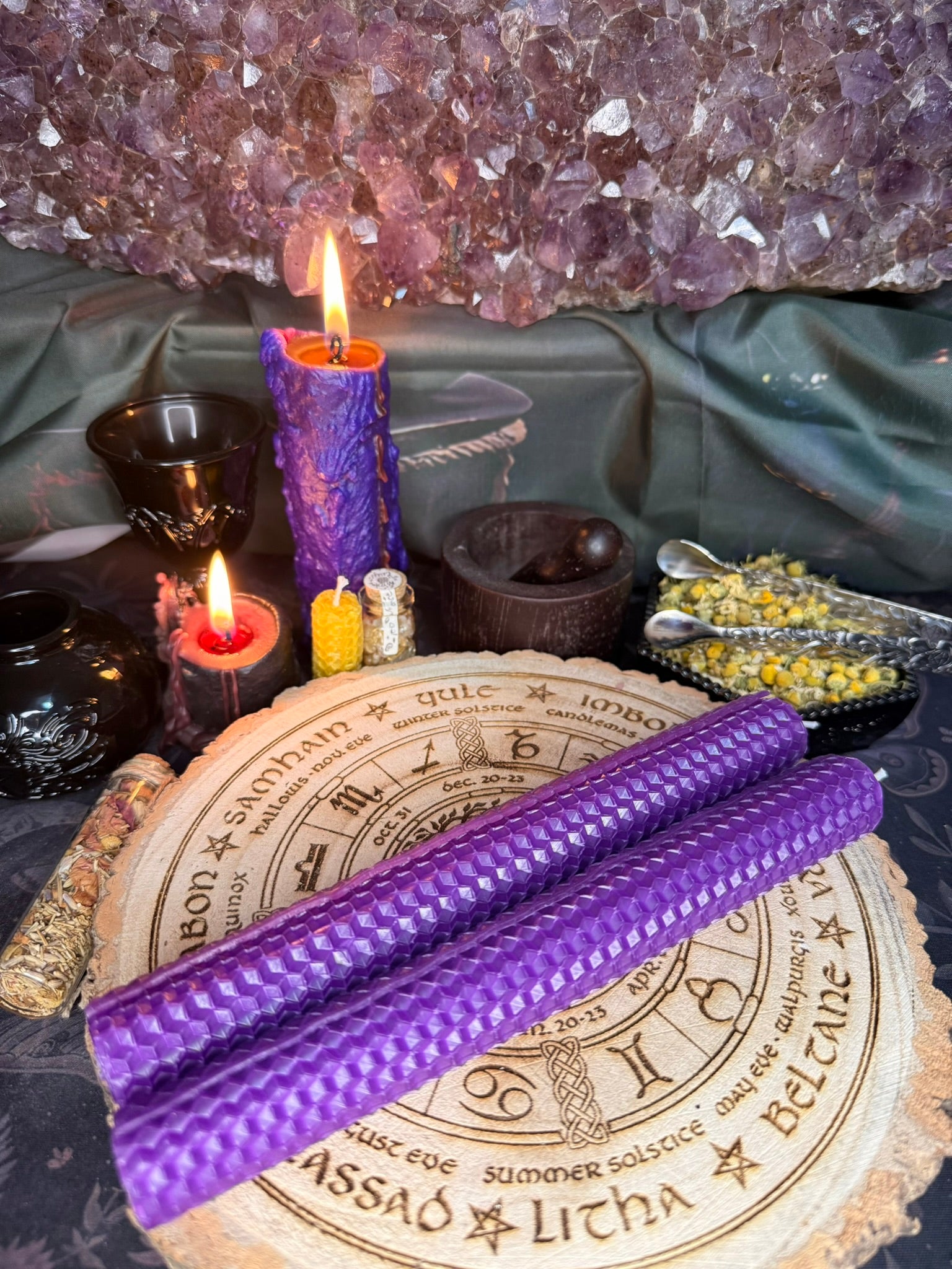 2 x Large Beeswax Candle - Purple