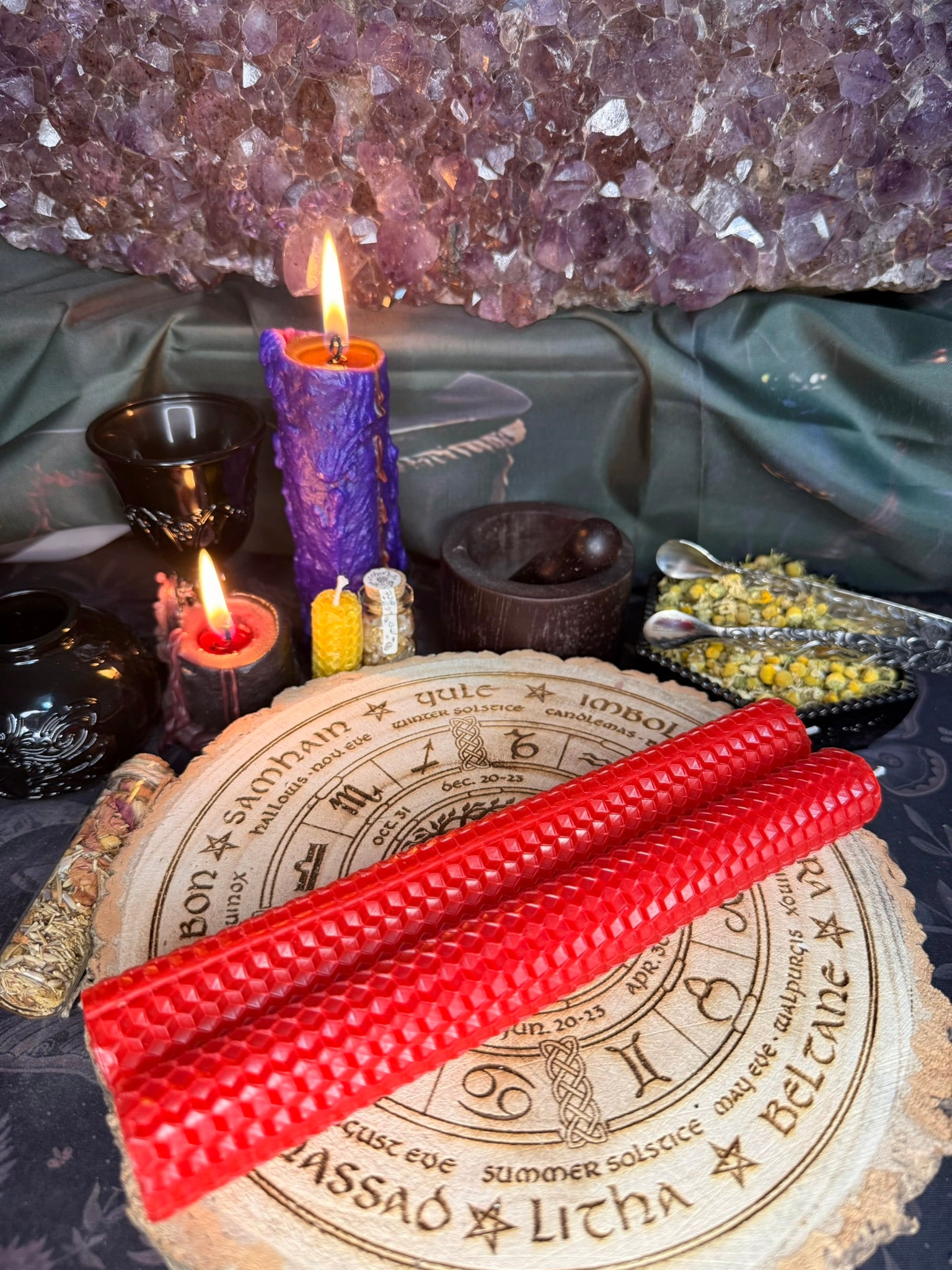 2 x Large Beeswax Candle - Red