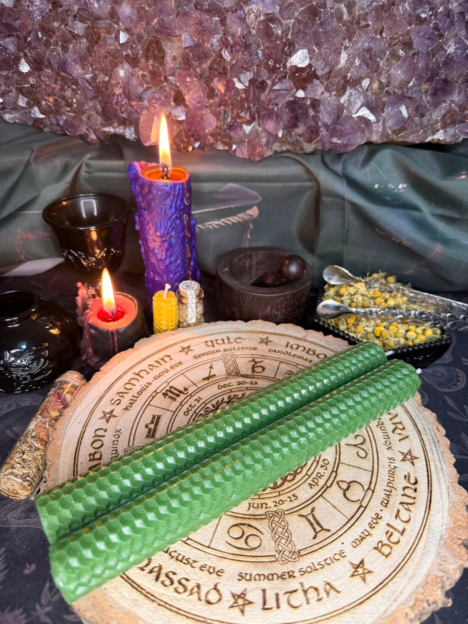 2x Large Beeswax Spell Candles - Green