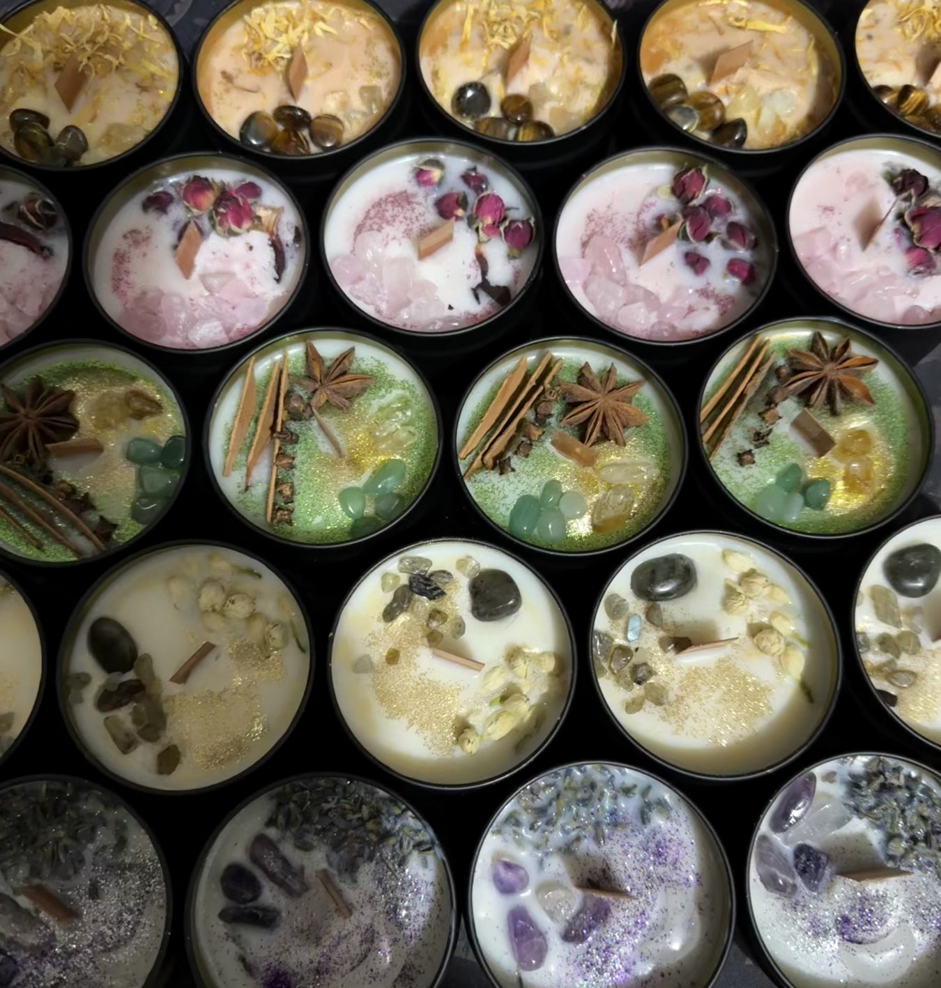 Summer Solstice Candles with genuine crystals.