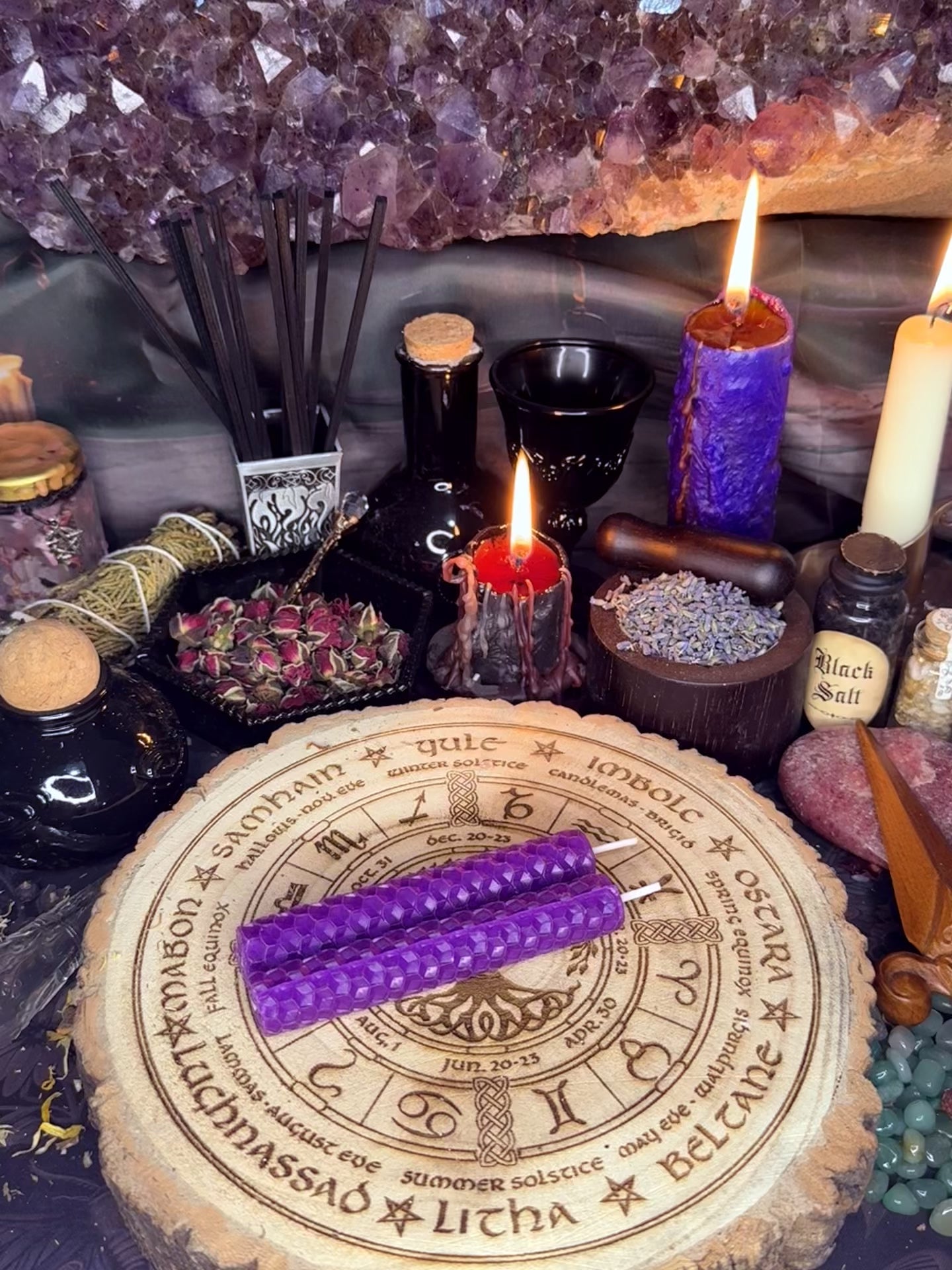 4 x Beeswax Spell Candles - Purple