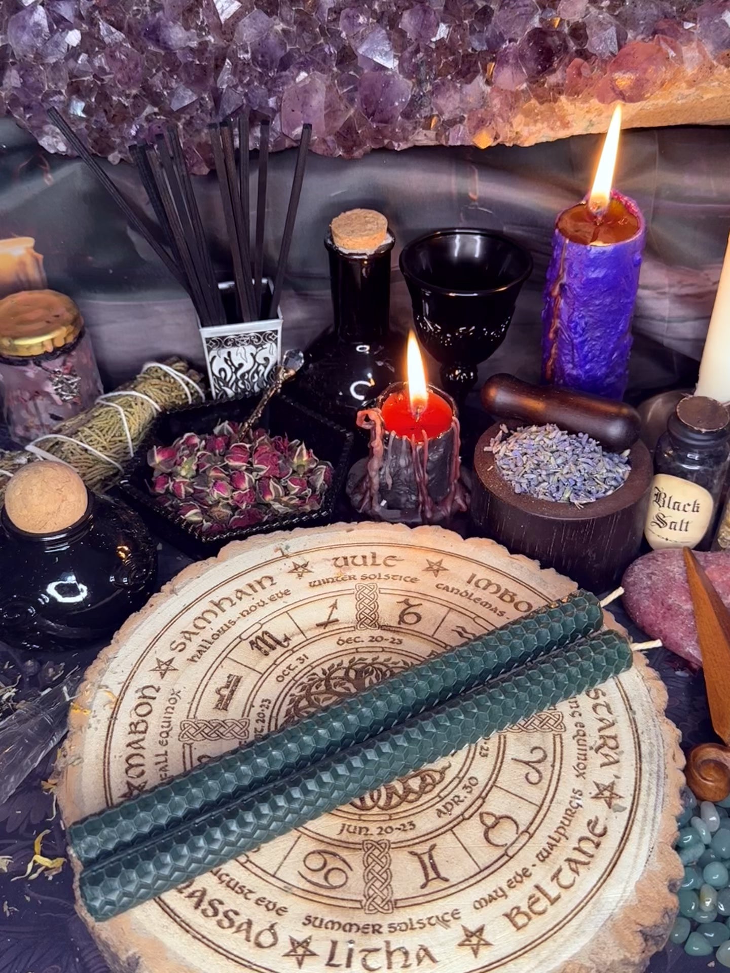 2 x Beeswax Candles - Dark Green